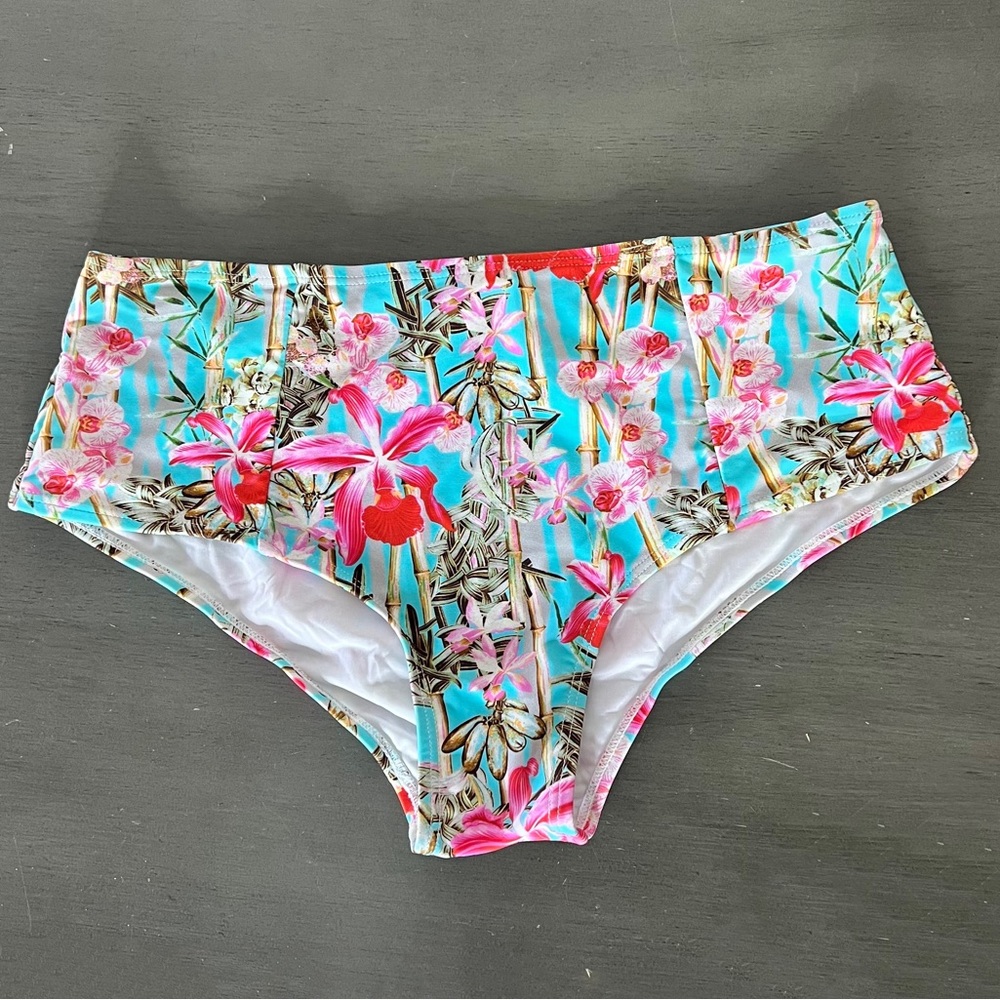 NEW Apparel Hot Pink Orchid Turquoise Bamboo High Waist Pinup Bikini Bottoms S